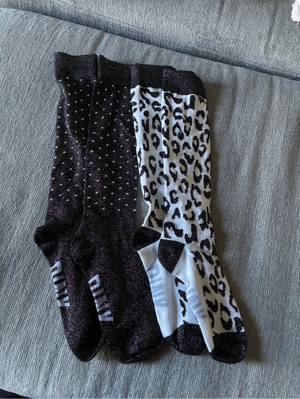 VS Pink Sparkle Black & White Leopard Crew Socks - Pack of 2